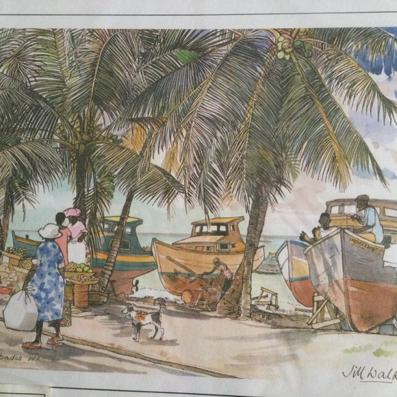 Jill Walker's print Oistinis Barbados with palm trees 16" x 12" - Picture 4 of 6